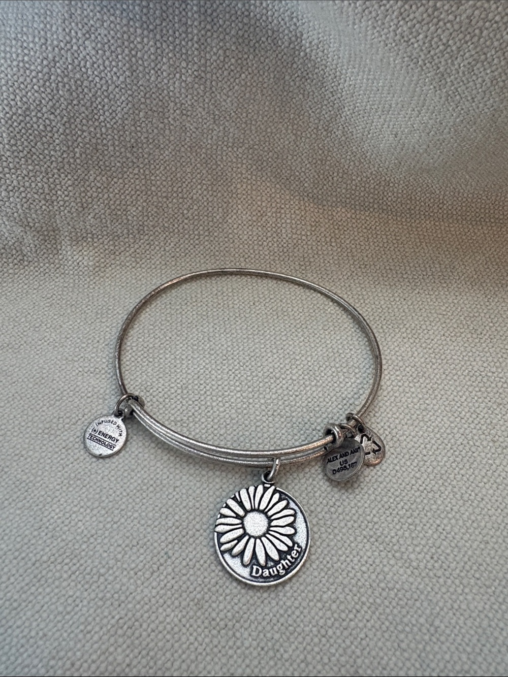 Alex and Ani Silver Daisy "Daughter" Charm Bangle Bracelet